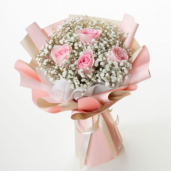 Pink Roses and Gypsophila