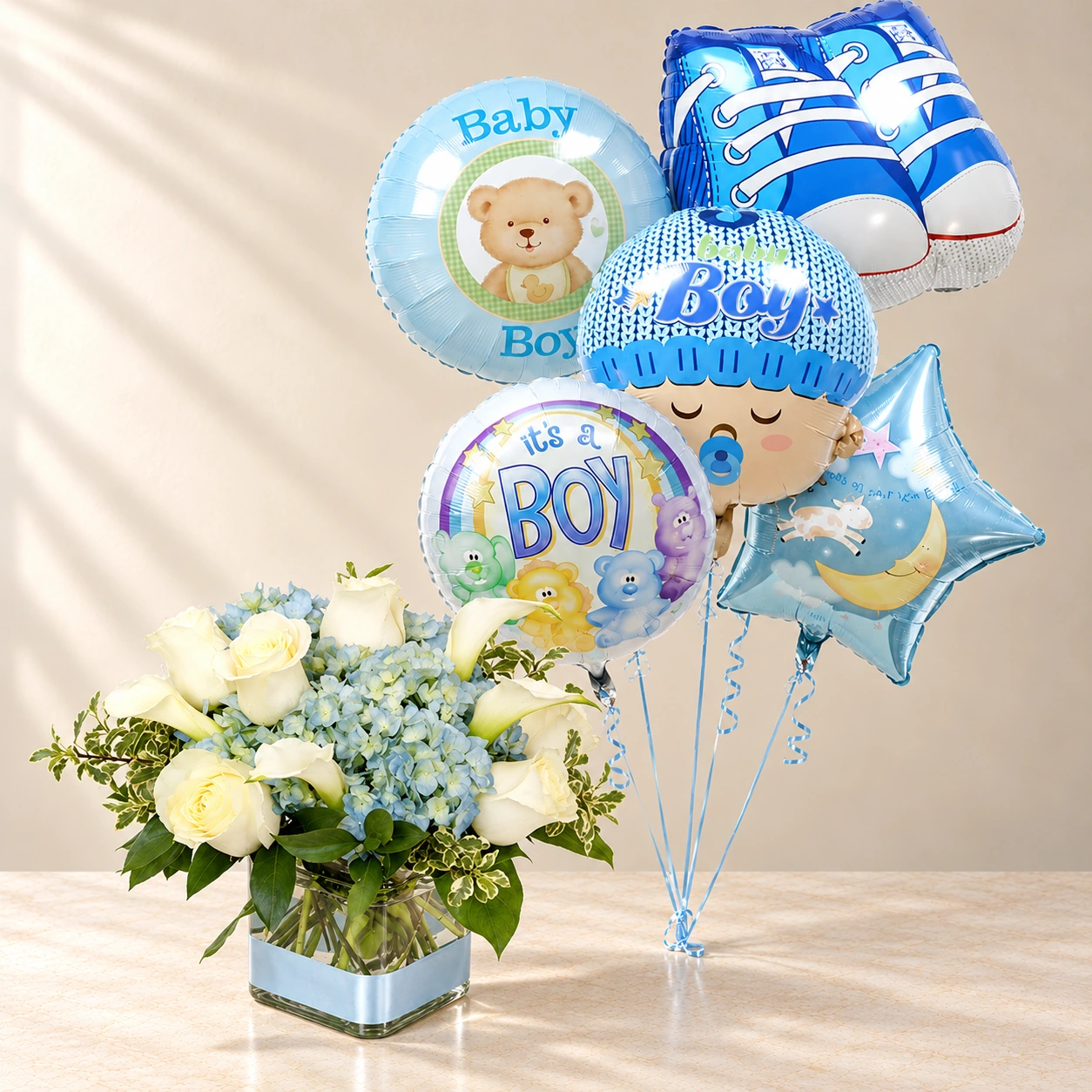 Baby Boy Ocean Flowers & Balloon Set Bundle